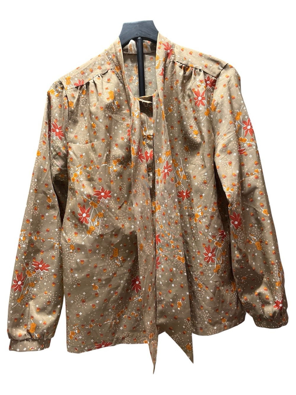 Vintage Exquisite Floral Blouse Taupe Orange Women’s Size 16
